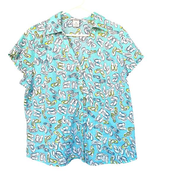 Madison & Max Womens Button Up Shirt Plus Size 16W Flip Flop Cotton Summer - Picture 1 of 9